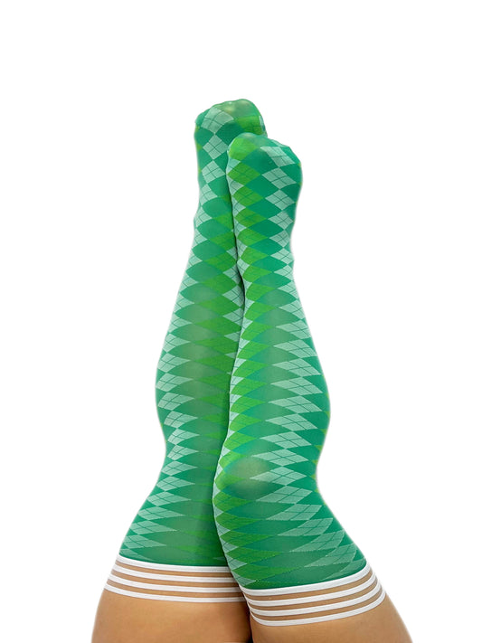 Par 4 - Green Argyle Thigh Highs