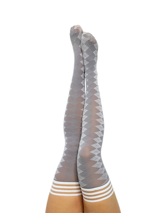 Par 4 - Grey Argyle Thigh Highs