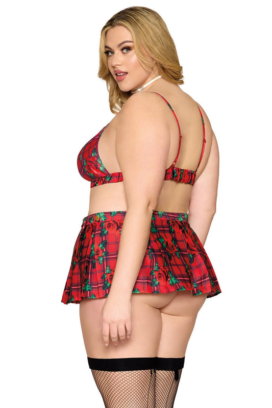 Rose Plaid Bra and Skirt