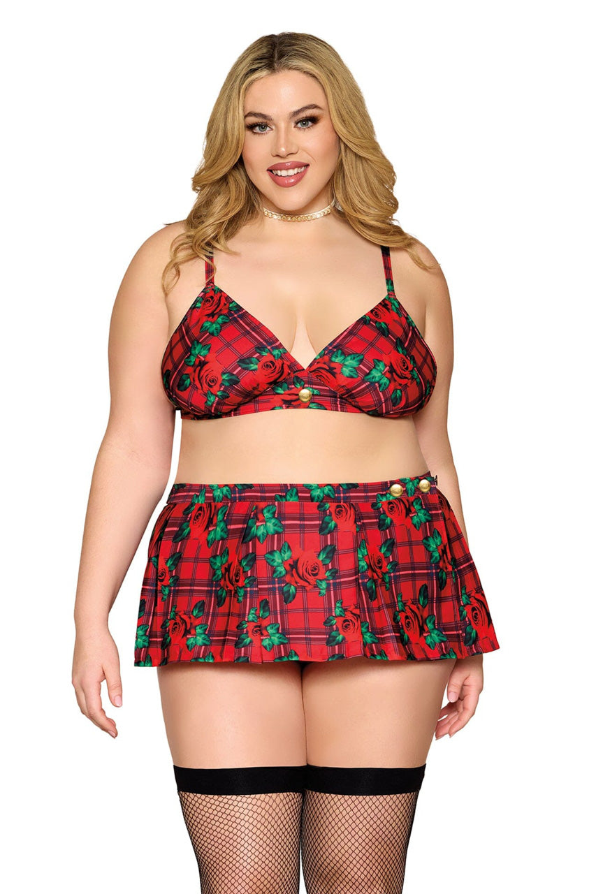 Rose Plaid Bra and Skirt