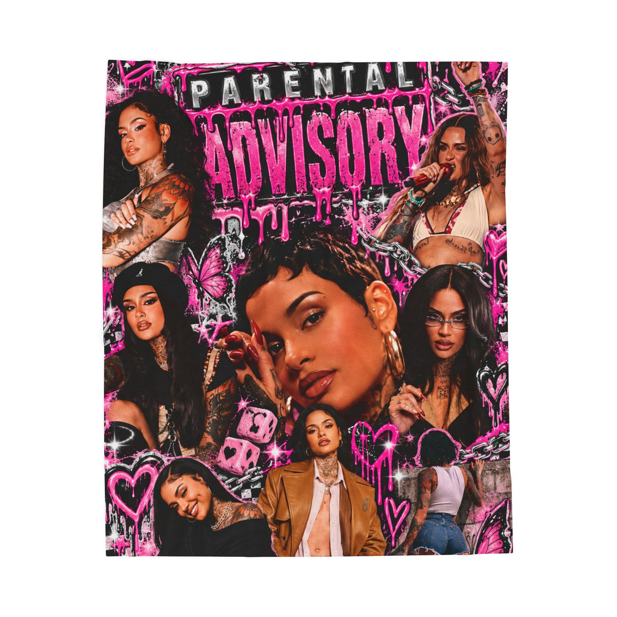 Parental Advisory Pink Pop Collage Velveteen Plush Blanket