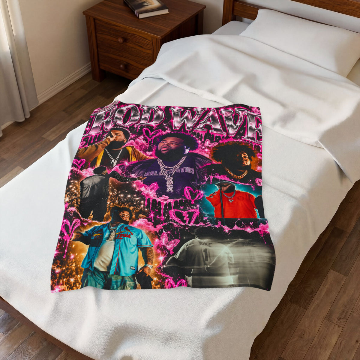 “Rod Wave” Pink Velveteen Plush Blanket