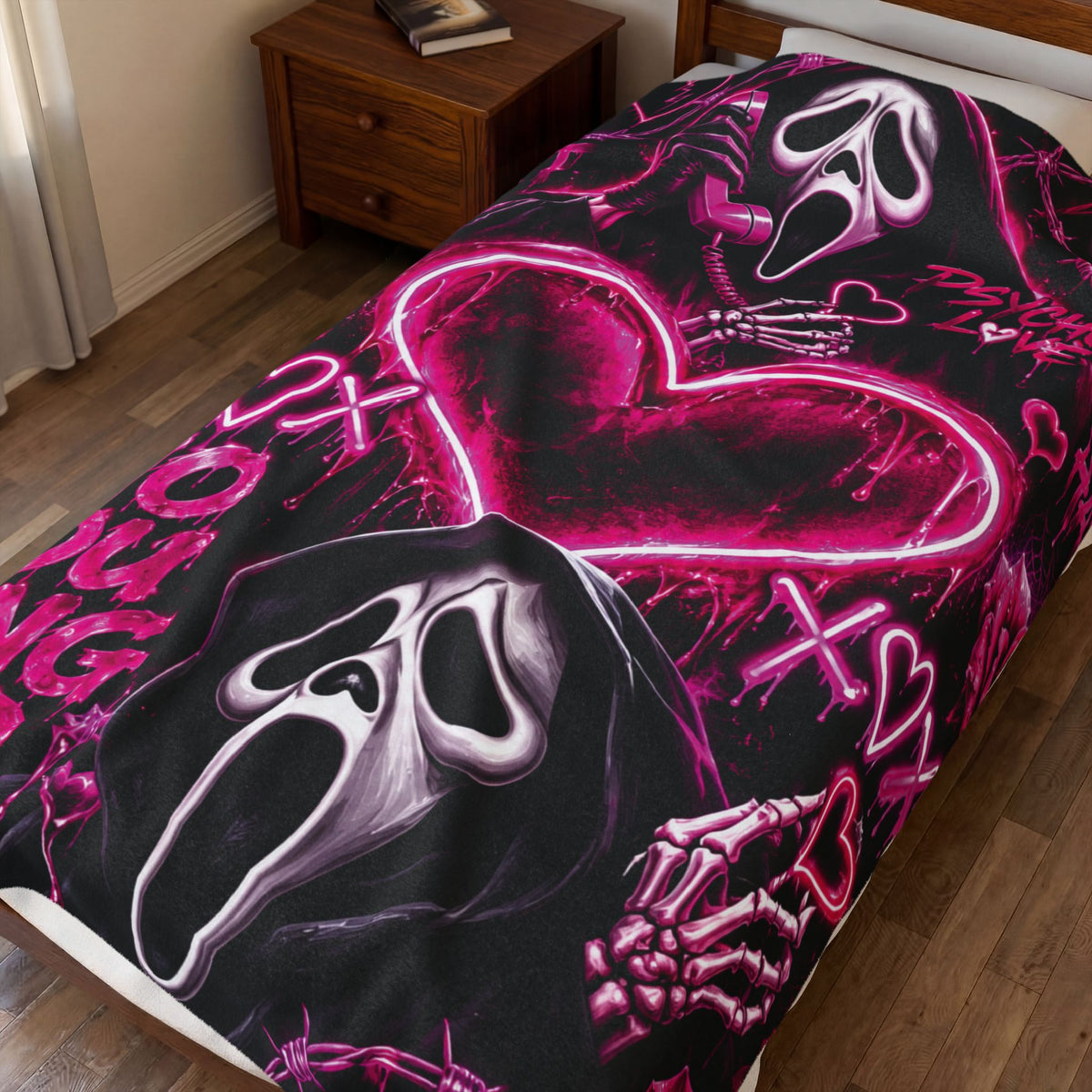 Scream No You Hang Up Pink Heart Velveteen Plush Blanket