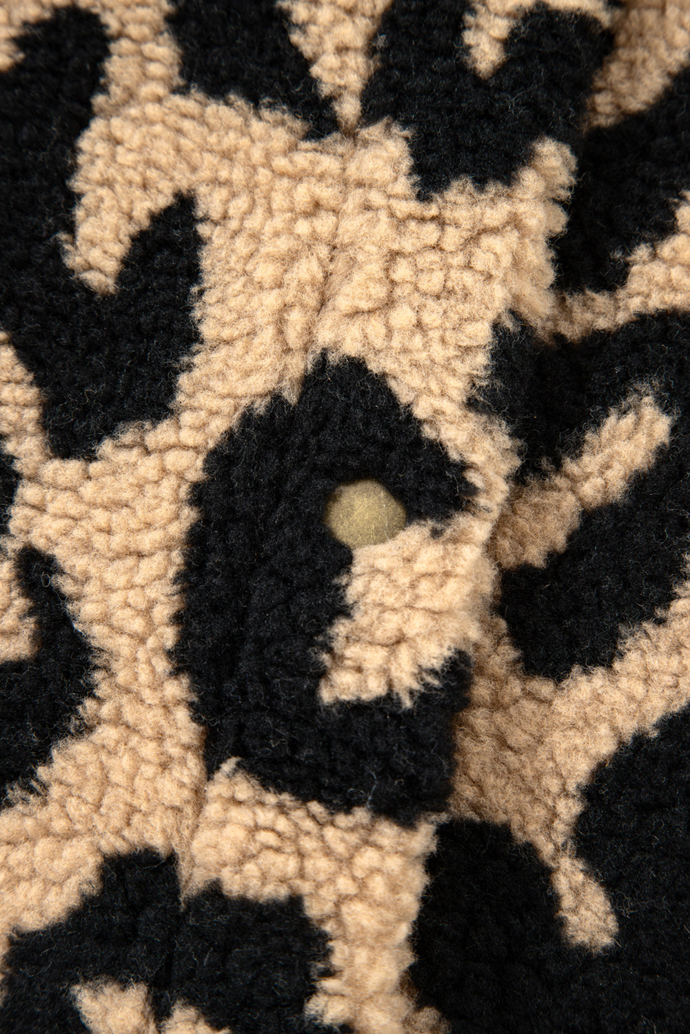Khaki Leopard Sherpa Button Front Collared Vest Jacket