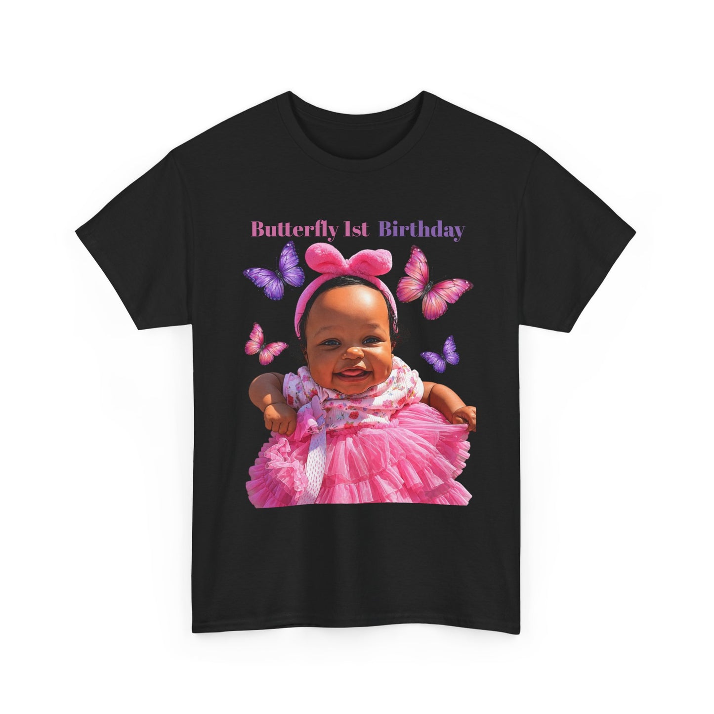 Baby 1st Birthday Tee — Pink Butterfly Photo Shirt
