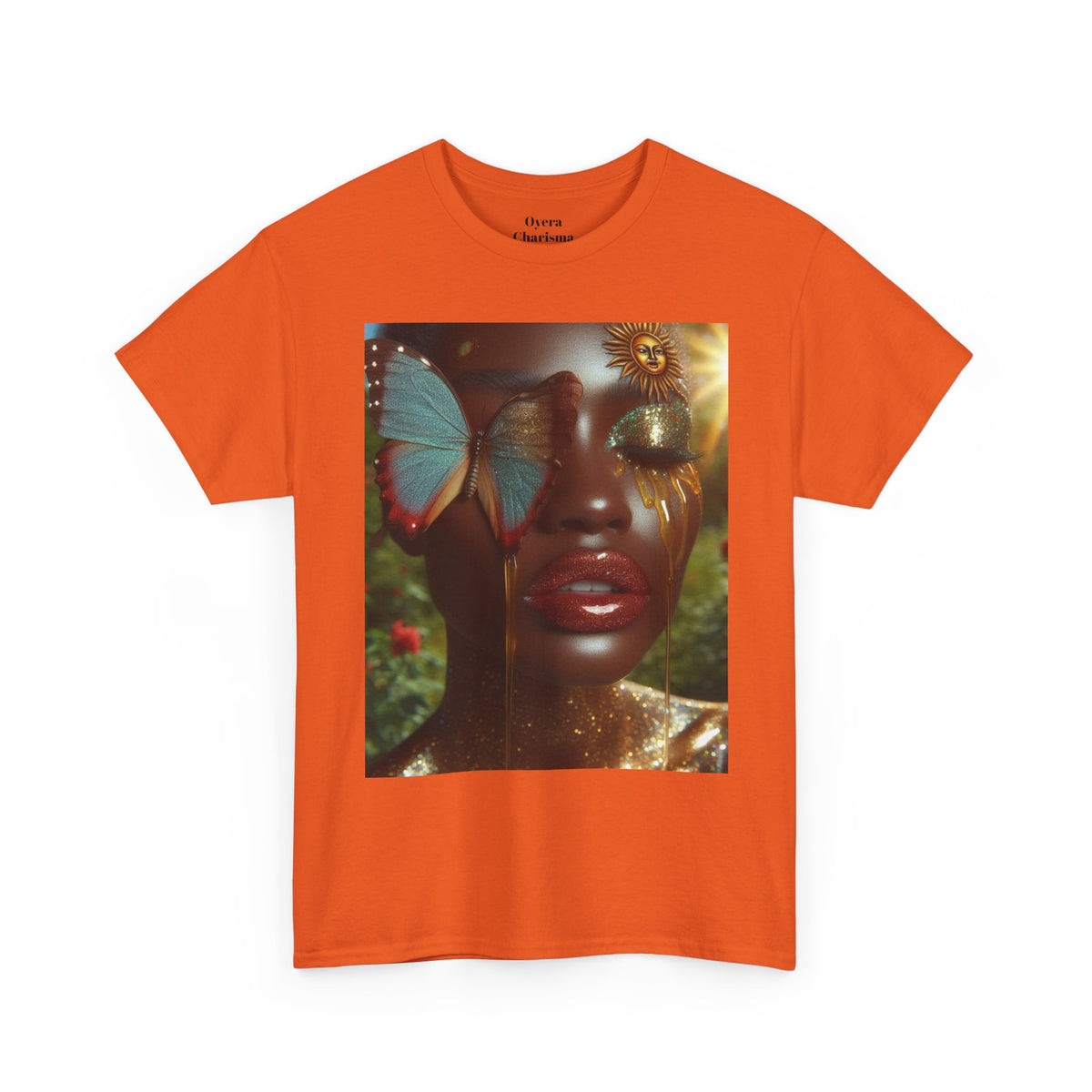 Butterfly Sunface T‑Shirt — Surreal Portrait Art Tee