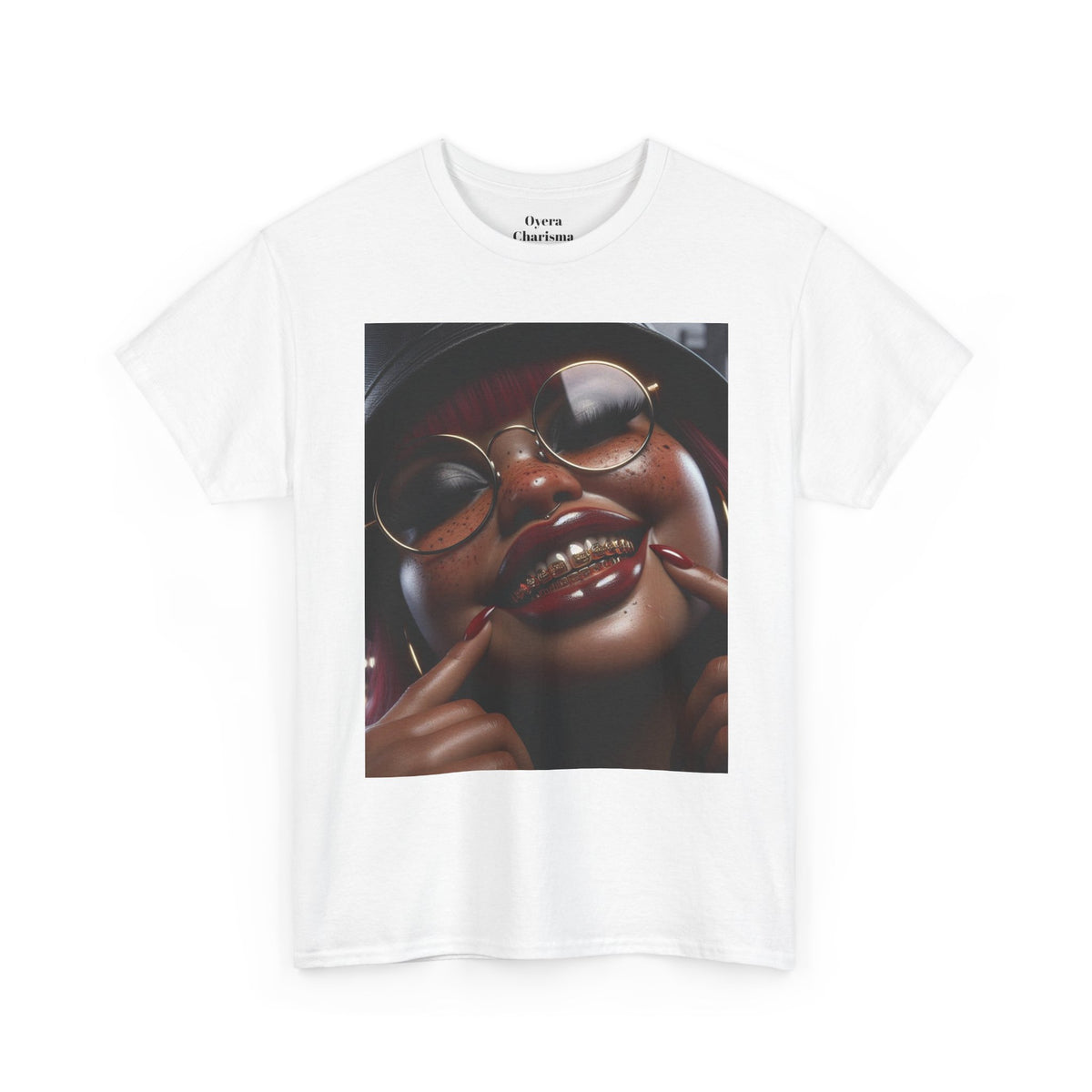 Smiling Afro Woman Graphic Tee — Bold Urban Portrait T-Shirt