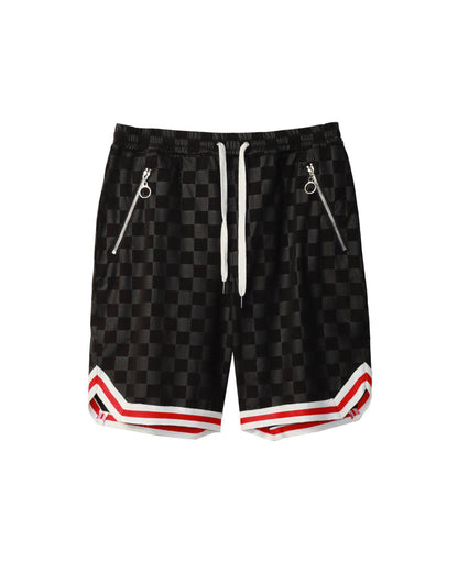 Konus Men's Tonal Checkered Shorts with Tape in Black
