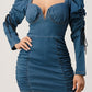 Denim Ruched Corset Mini Dress