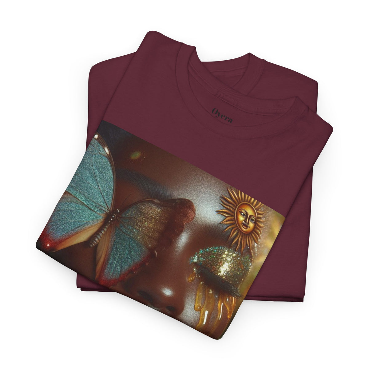 Butterfly Sunface T‑Shirt — Surreal Portrait Art Tee