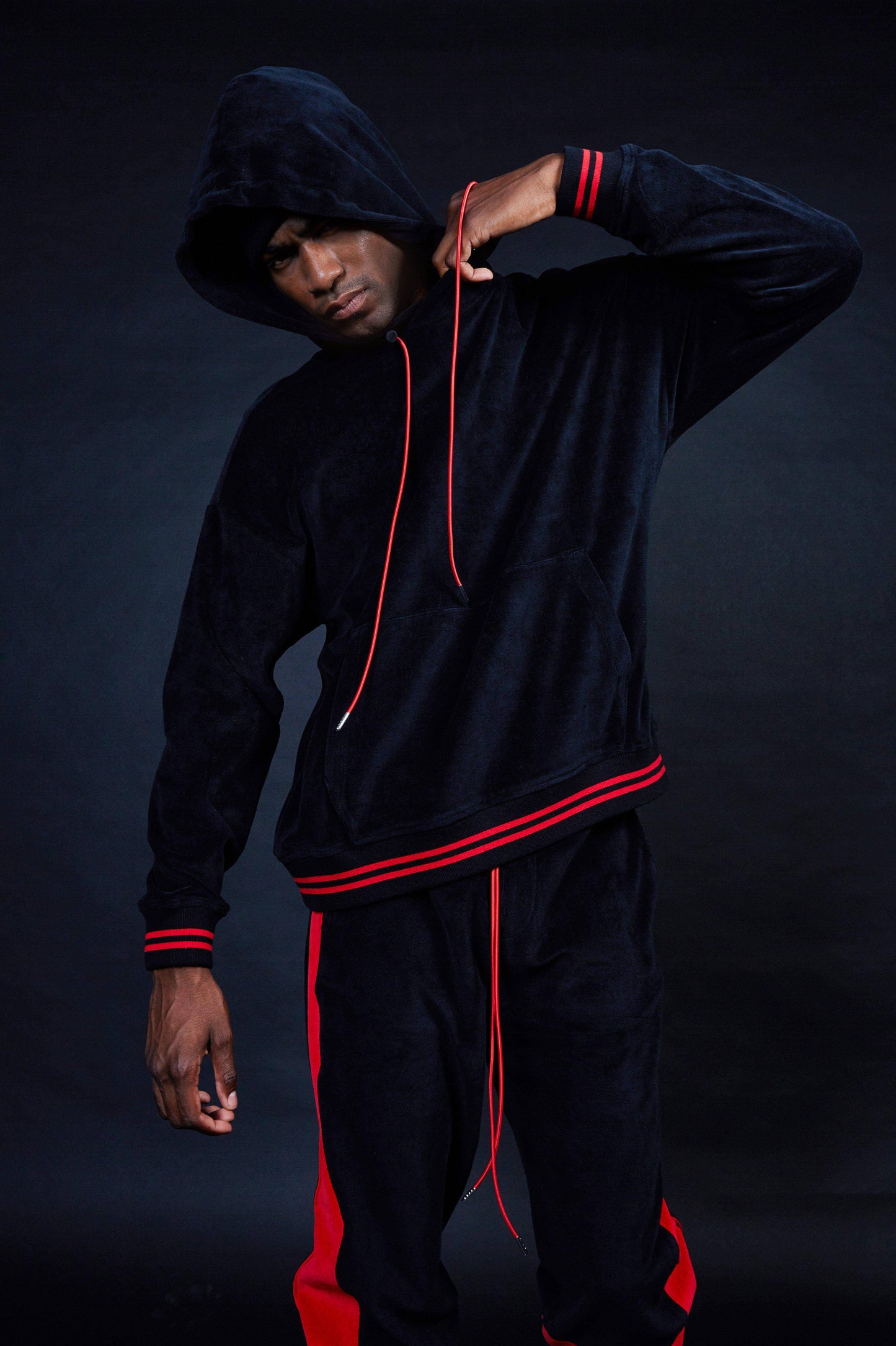 Blank State Men's Velour Pullover Hoodie in Black