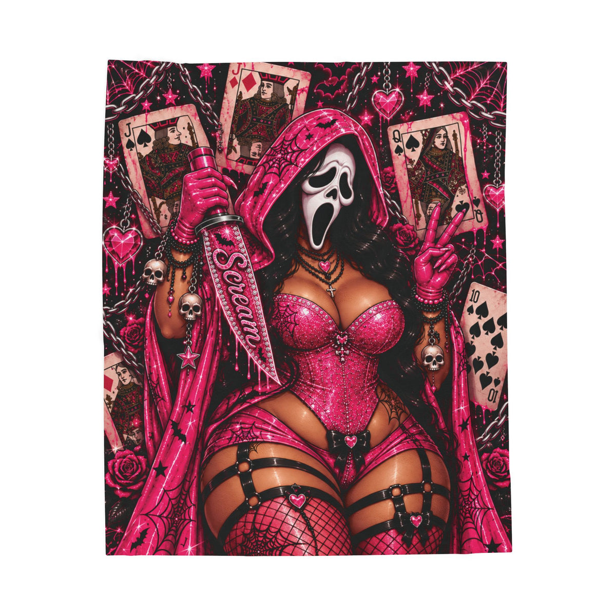 Pink Horror Scream Queen Playing Cards Velveteen Plush Blanket