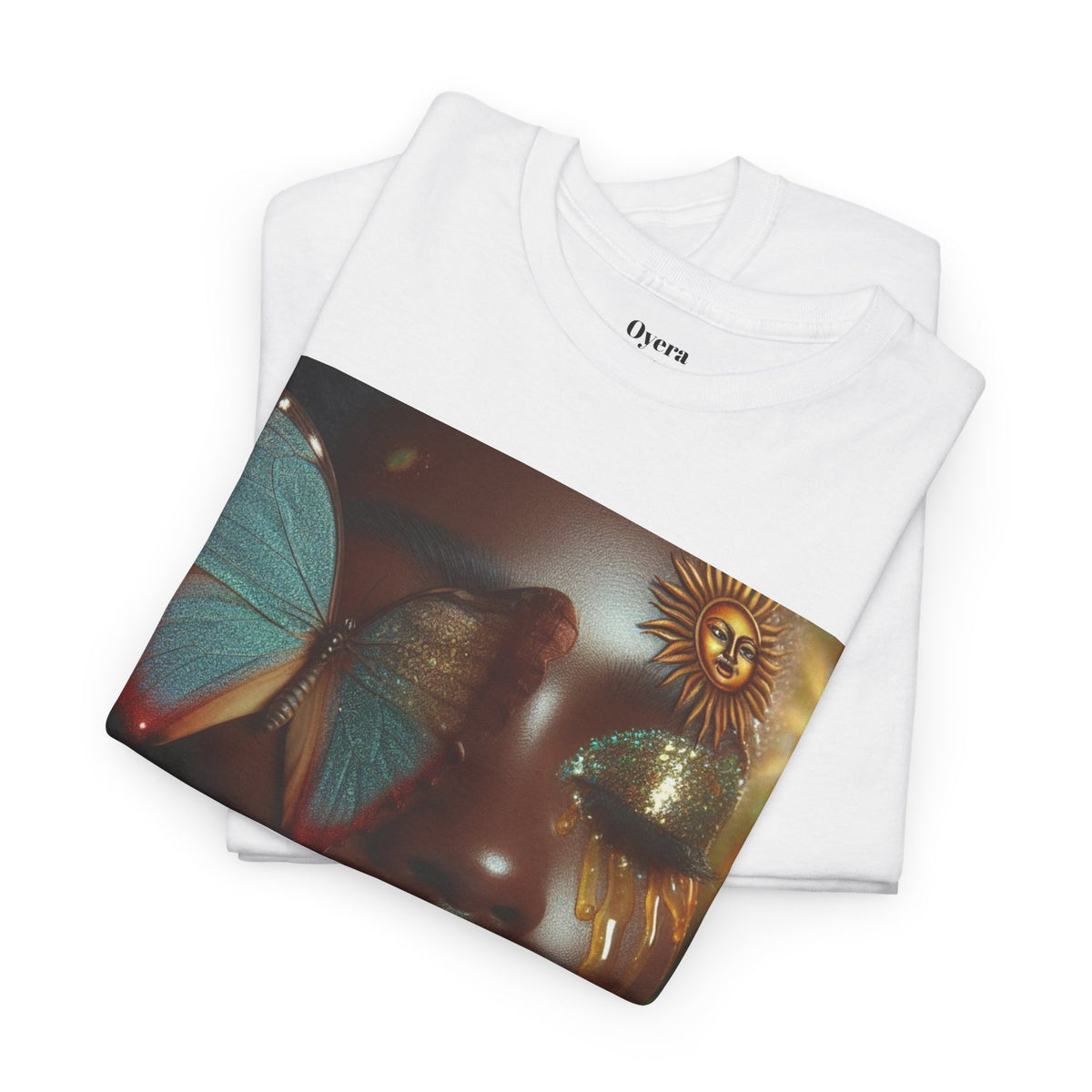 Butterfly Sunface T‑Shirt — Surreal Portrait Art Tee