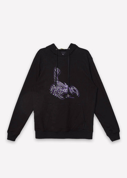 Konus Men's Pullover Hoodie w/ Scorpion Line Art Print in Black