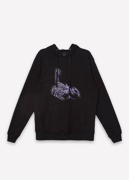 Konus Men's Pullover Hoodie w/ Scorpion Line Art Print in Black