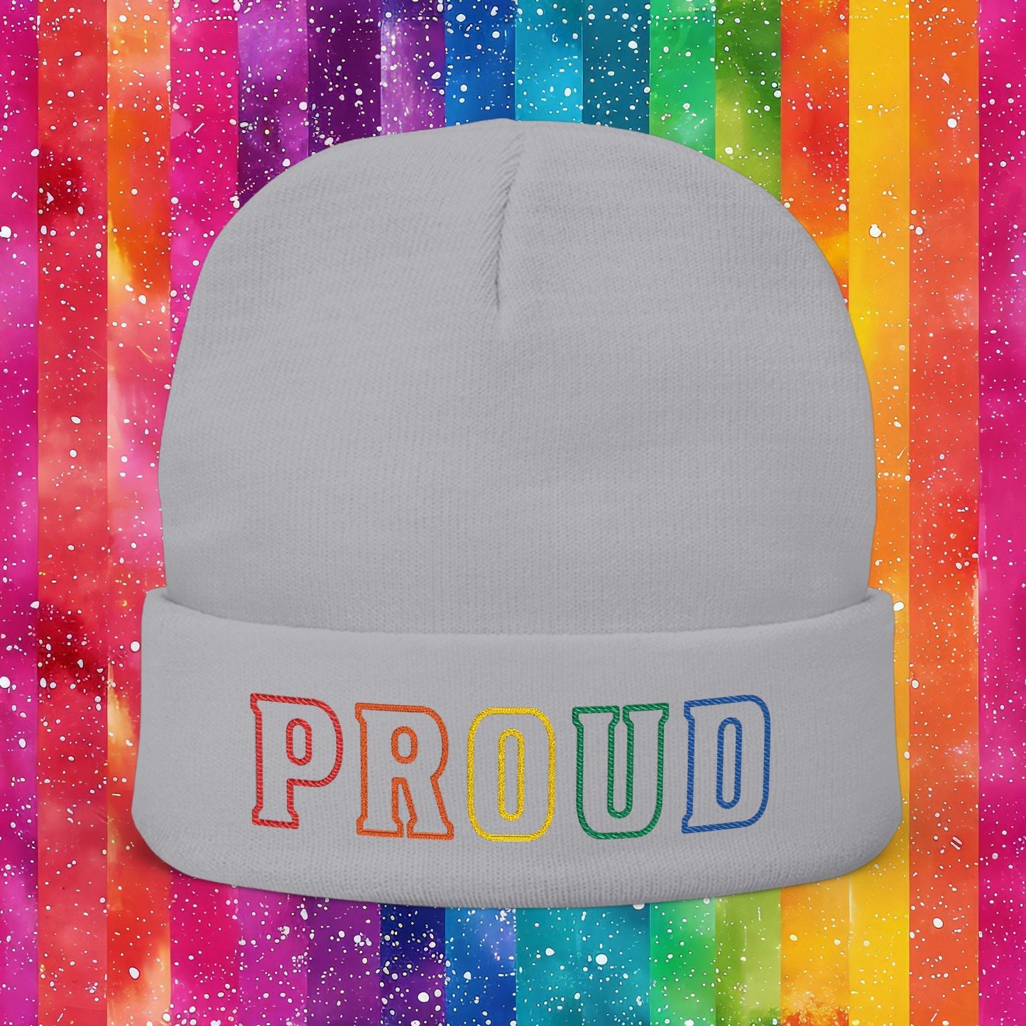 Rainbow Proud LGBTQ+ Pride Embroidered Knit Beanie
