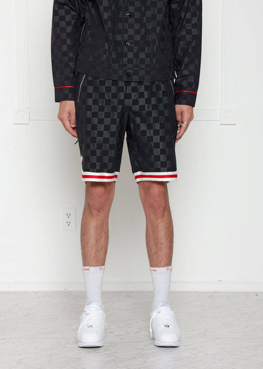 Konus Men's Tonal Checkered Shorts with Tape in Black