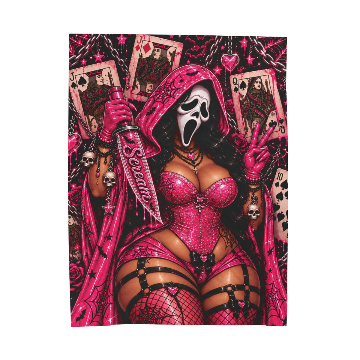 Pink Horror Scream Queen Playing Cards Velveteen Plush Blanket