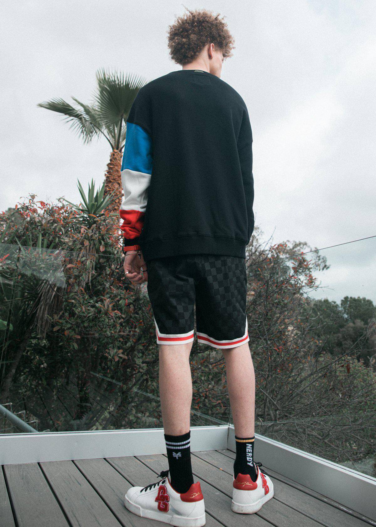 Konus Men's Tonal Checkered Shorts with Tape in Black