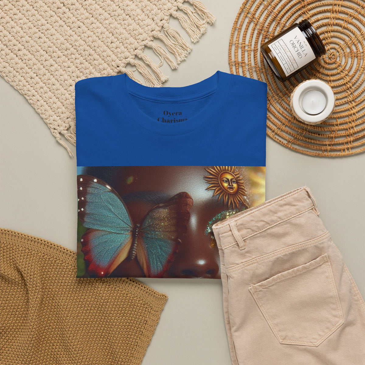 Butterfly Sunface T‑Shirt — Surreal Portrait Art Tee