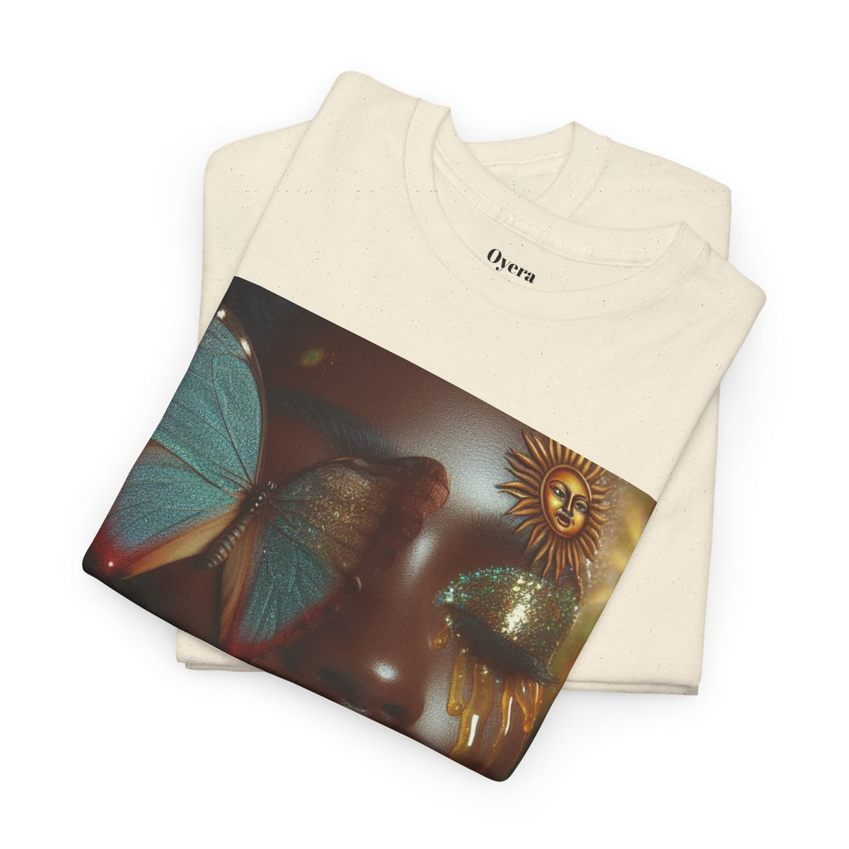 Butterfly Sunface T‑Shirt — Surreal Portrait Art Tee