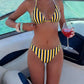 Striped Printed Triangle Bikini