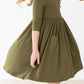 Olive 3/4 Sleeve Pocket Twirl Dress