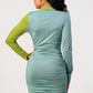 Two-Tone Ruched Button-Up Mini Dress