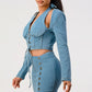 Denim Lace-Up Halter Two-Piece Set