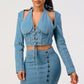 Denim Lace-Up Halter Two-Piece Set