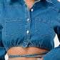 Ruched Sleeve Cropped Denim Jacket