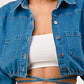 Ruched Sleeve Cropped Denim Jacket
