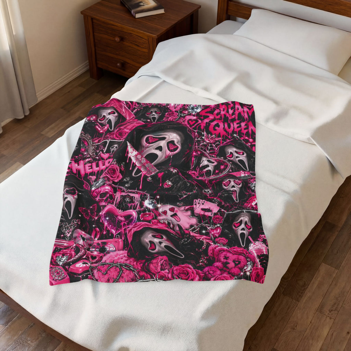 Scream Queen Pink Horror Velveteen Plush Blanket