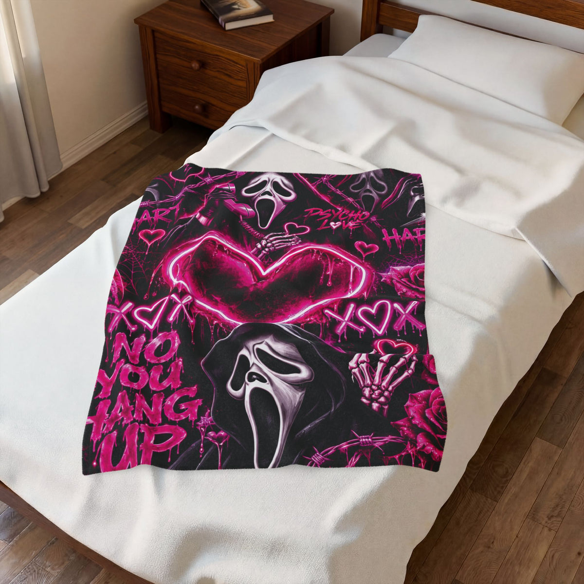 Scream No You Hang Up Pink Heart Velveteen Plush Blanket