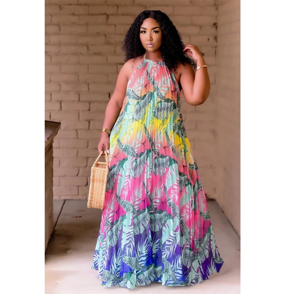 Multi Color Backless Swing Maxi Dress
