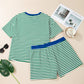 Green Stripe Boxy Tee Drawstring Elastic Waist Short Set