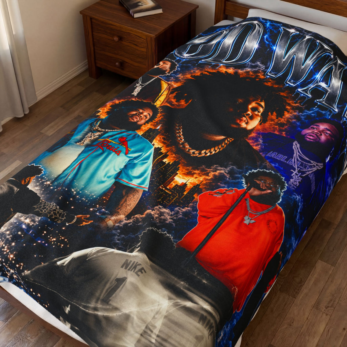 “Rod Wave” Blue Velveteen Plush Blanket