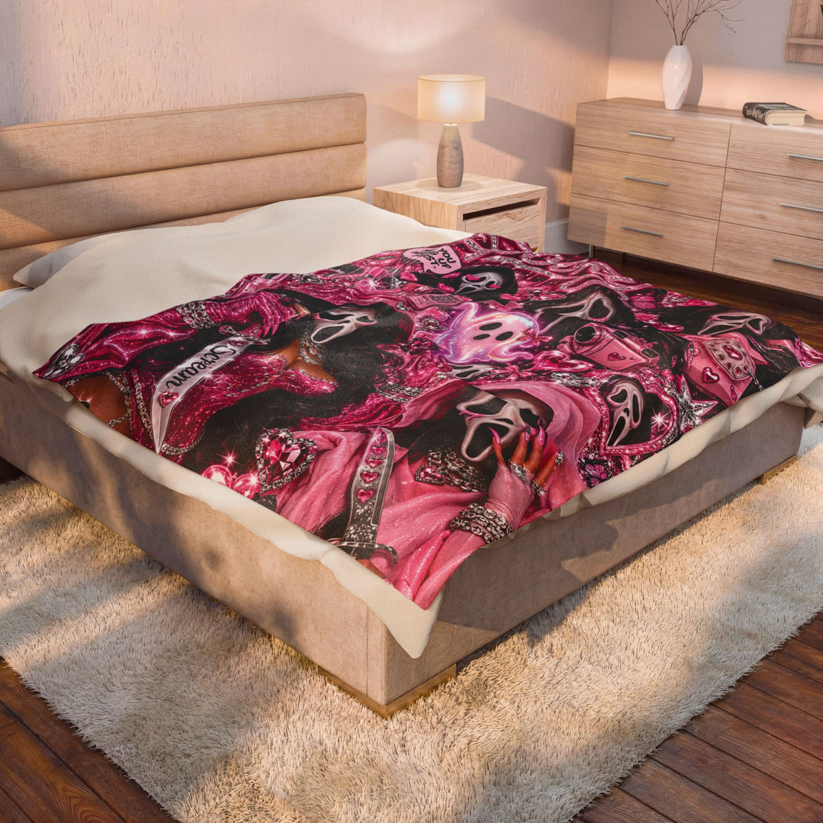Spooky Ghost Pink Halloween Velveteen Plush Blanket