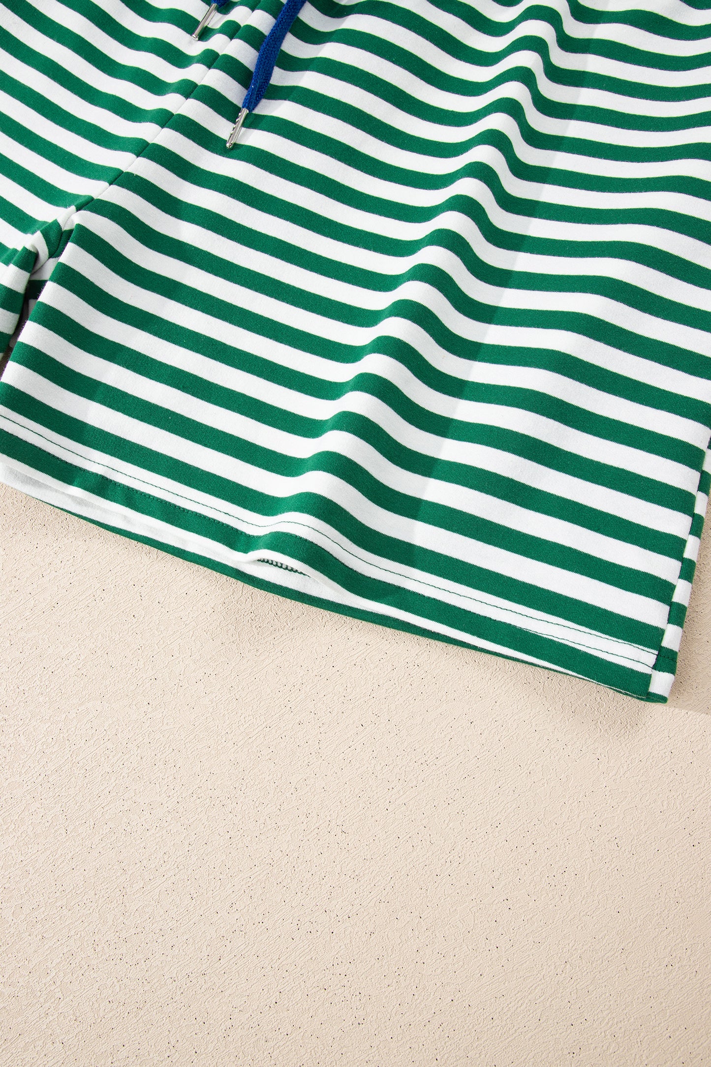 Green Stripe Boxy Tee Drawstring Elastic Waist Short Set