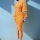Summer solid yellow long sleeve chiffon dress