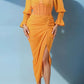 Summer solid yellow long sleeve chiffon dress