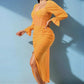 Summer solid yellow long sleeve chiffon dress