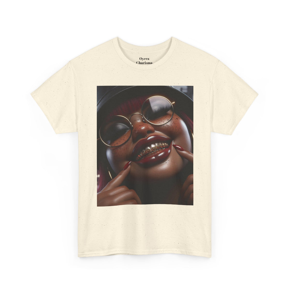Smiling Afro Woman Graphic Tee — Bold Urban Portrait T-Shirt