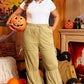 Beige Drawstring Adjusted Band High Waist Pants