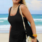 Black Solid Color Square Neck Knotted One Piece Swimsuit