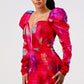 Athina red puff shoulder long sleeve mini dress