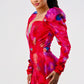 Athina red puff shoulder long sleeve mini dress