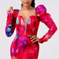 Athina red puff shoulder long sleeve mini dress