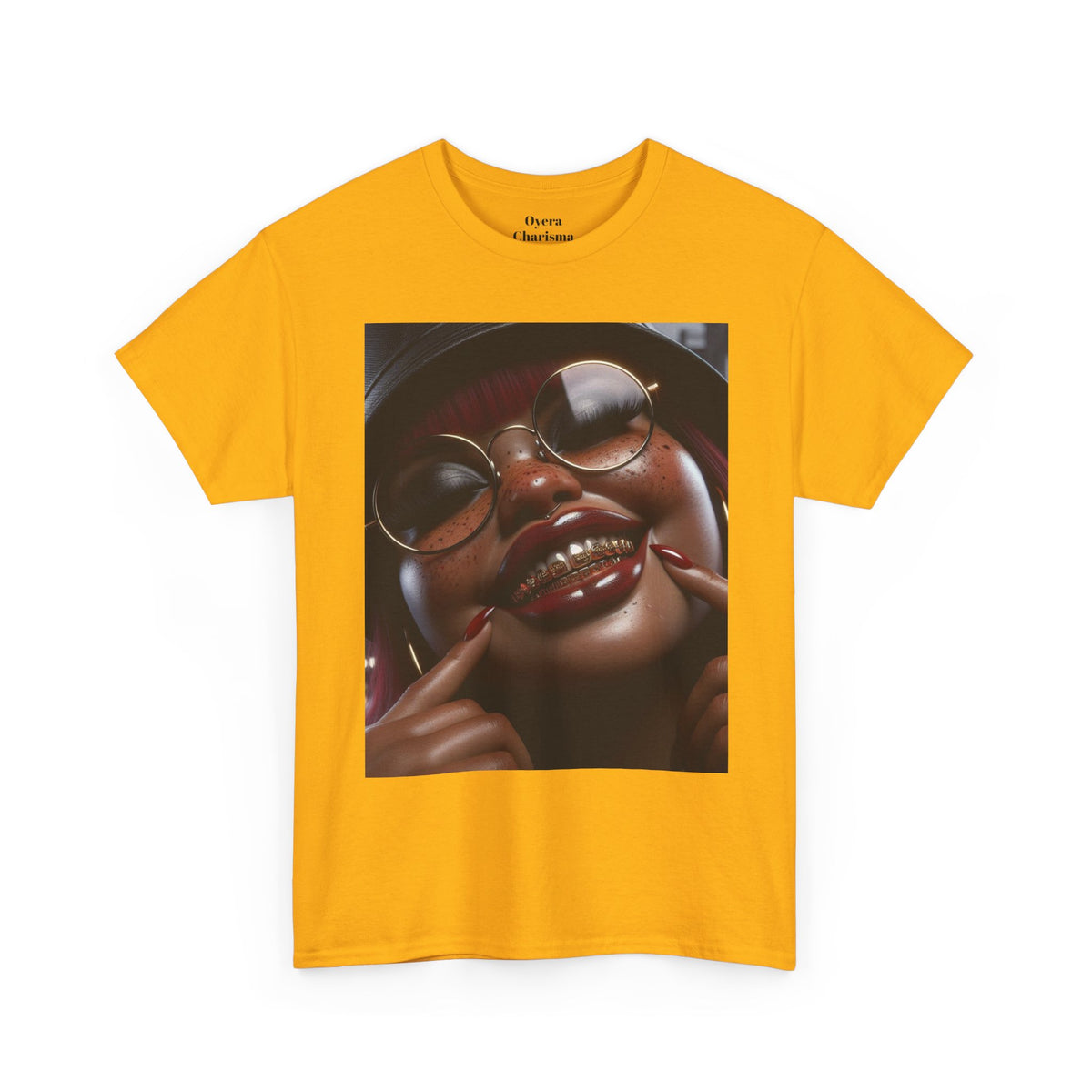 Smiling Afro Woman Graphic Tee — Bold Urban Portrait T-Shirt
