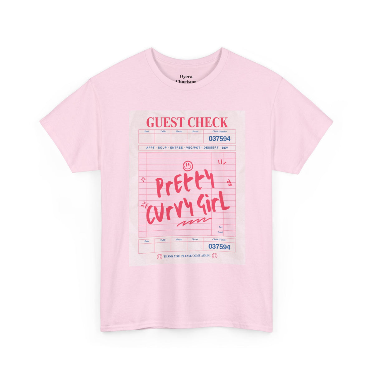Pretty Curvy Girl Tee — Pink Guest Check Graphic Shirt